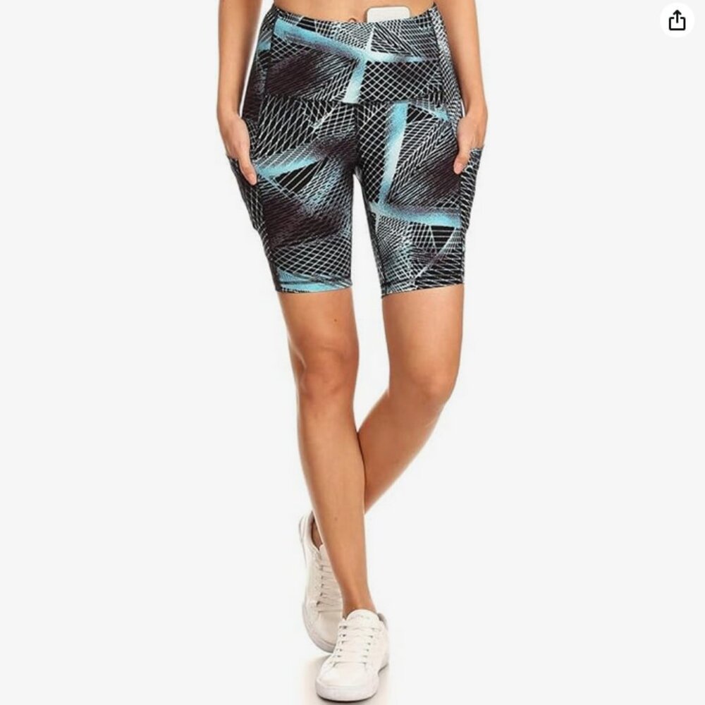 Buttery Soft Geometric Pattern Bike Athletic Running Shorts with Pockets